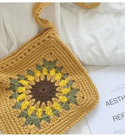 Elena Handbags Handmade Crochet Sunflower Purse