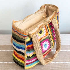Elena Handbags Handmade Crochet Granny Square Patchwork Shoulder Bag