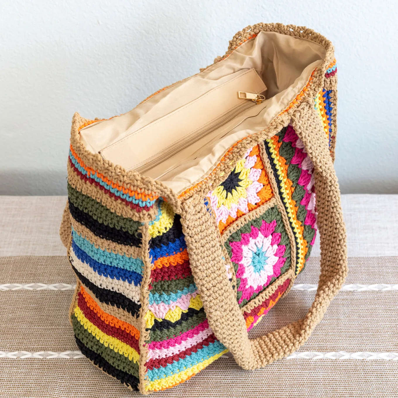 Elena Handbags Handmade Crochet Granny Square Patchwork Shoulder Bag