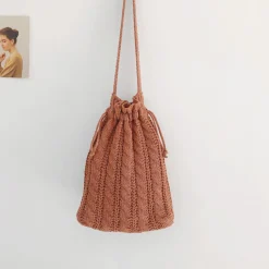 Elena Handbags Handmade Cotton Knitted Drawstring Bag