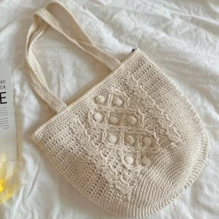 Elena Handbags Handmade Cotton Knitted Shoulder Bucket Bag