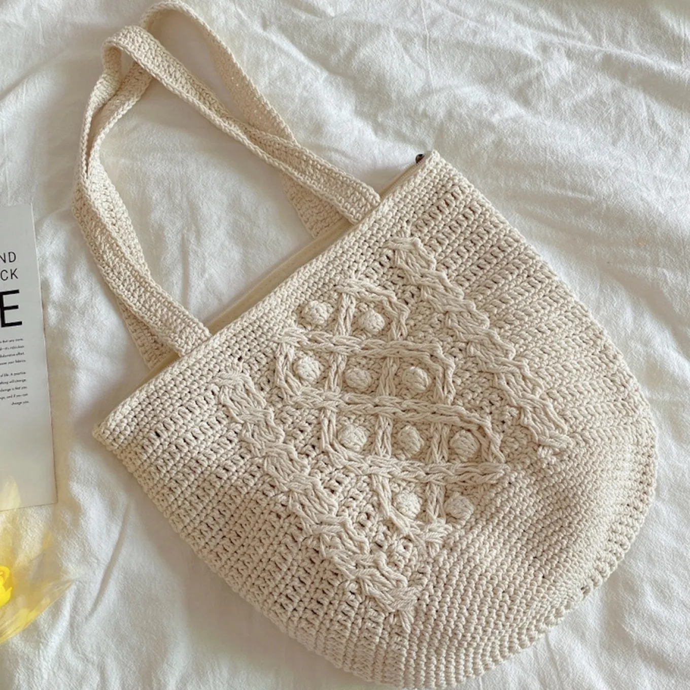Elena Handbags Handmade Cotton Knitted Shoulder Bucket Bag