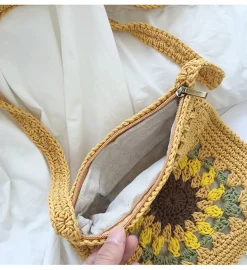 Elena Handbags Handmade Crochet Sunflower Purse