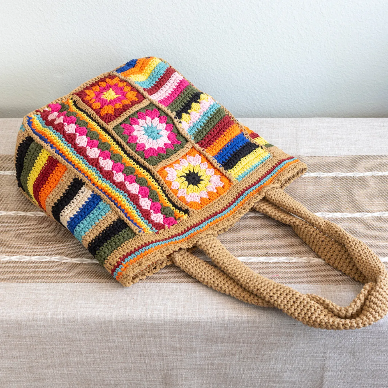 Elena Handbags Handmade Crochet Granny Square Patchwork Shoulder Bag