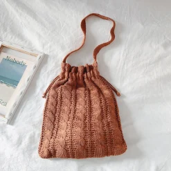 Elena Handbags Handmade Cotton Knitted Drawstring Bag