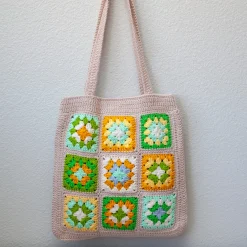 Elena Handbags Handmade Crochet Granny Square Patch Shoulder Bag