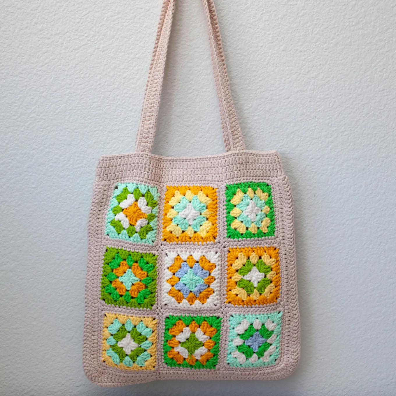 Elena Handbags Handmade Crochet Granny Square Patch Shoulder Bag