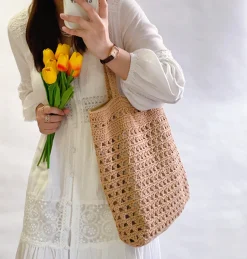 Elena Handbags Handmade Crochet Retro Style Tote Bag