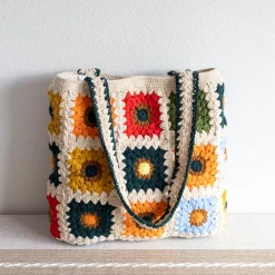 Elena Handbags Handmade Granny Square Shoulder Tote Bag