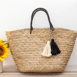 Elena Handbags Handmade Large Rattan Basket Summer Beach Tote Bag