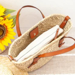 Elena Handbags Handmade Rattan Basket Tote Bag