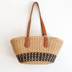 Elena Handbags Handmade Summer Straw Basket Bag Beach Handbag