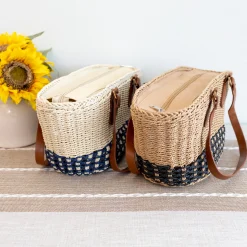 Elena Handbags Handmade Summer Straw Basket Bag Beach Handbag
