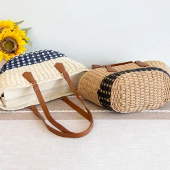 Elena Handbags Handmade Summer Straw Basket Bag Beach Handbag