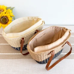 Elena Handbags Handmade Summer Straw Basket Bag Beach Handbag