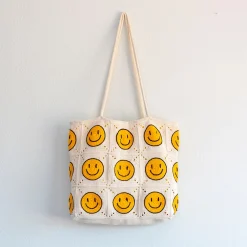 Elena Handbags Happy Face Square Patch Tote Bag