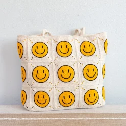 Elena Handbags Happy Face Square Patch Tote Bag
