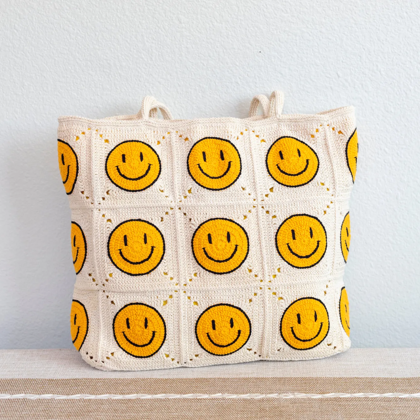 Elena Handbags Happy Face Square Patch Tote Bag