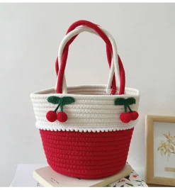 Elena Handbags Knit Cherry Basket Bag