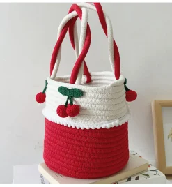 Elena Handbags Knit Cherry Basket Bag