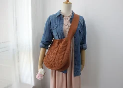 Elena Handbags Knit Patterned Cotton Shoulder Bag