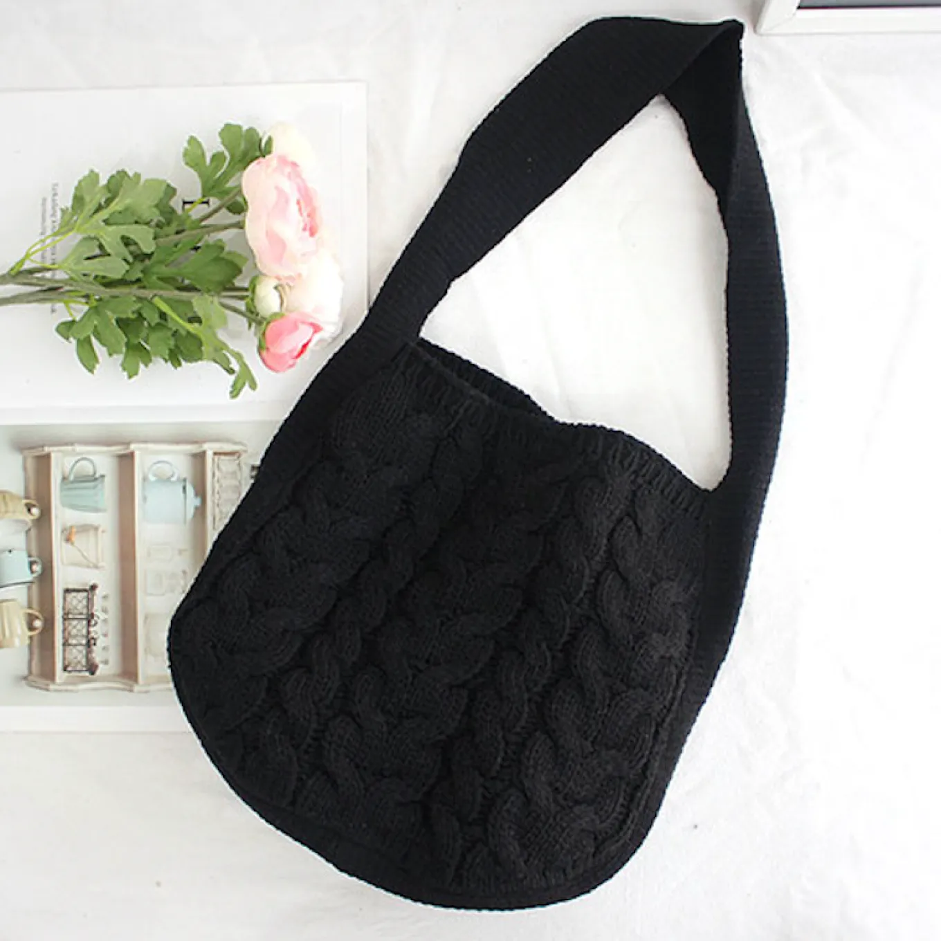 Elena Handbags Knit Patterned Cotton Shoulder Bag