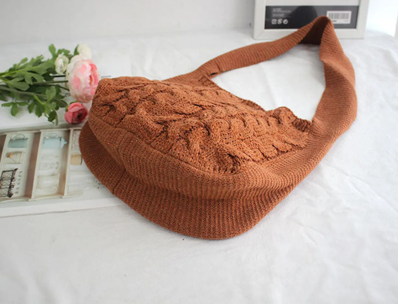 Elena Handbags Knit Patterned Cotton Shoulder Bag