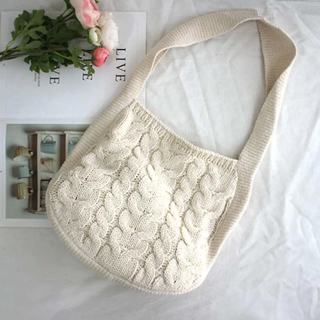 Elena Handbags Knit Patterned Cotton Shoulder Bag