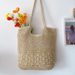 Elena Handbags Large Beach Straw Woven Tote