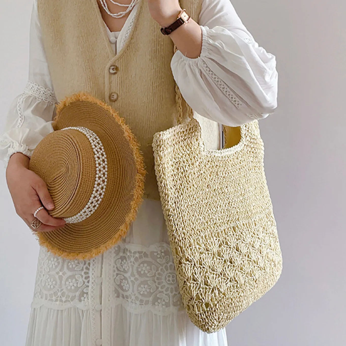 Elena Handbags Large Beach Straw Woven Tote