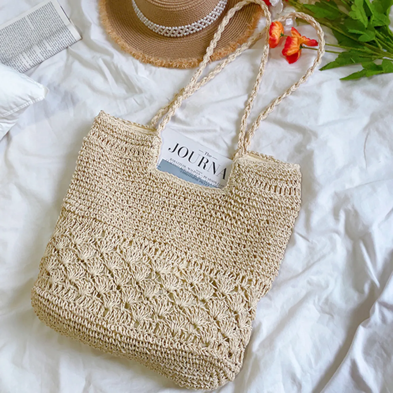 Elena Handbags Large Beach Straw Woven Tote