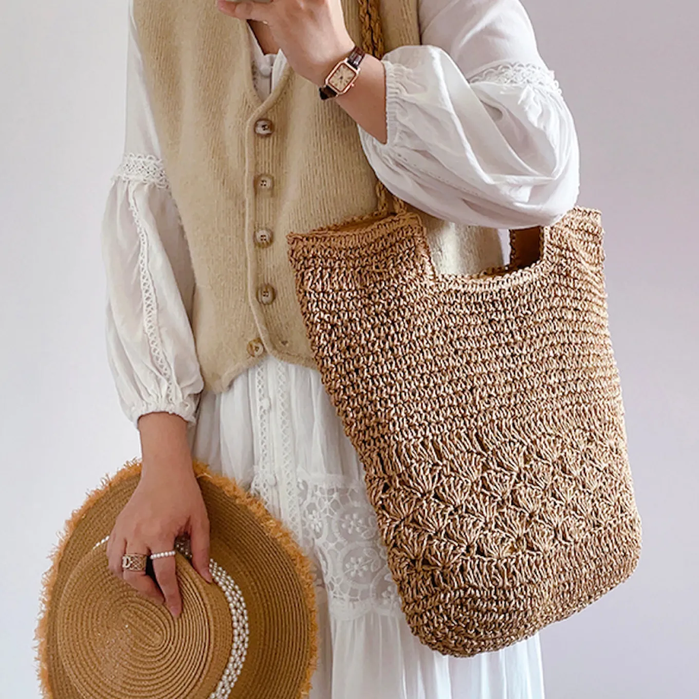 Elena Handbags Large Beach Straw Woven Tote