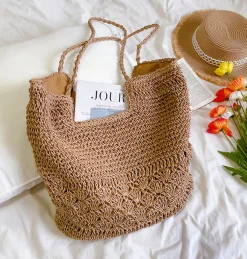 Elena Handbags Large Beach Straw Woven Tote