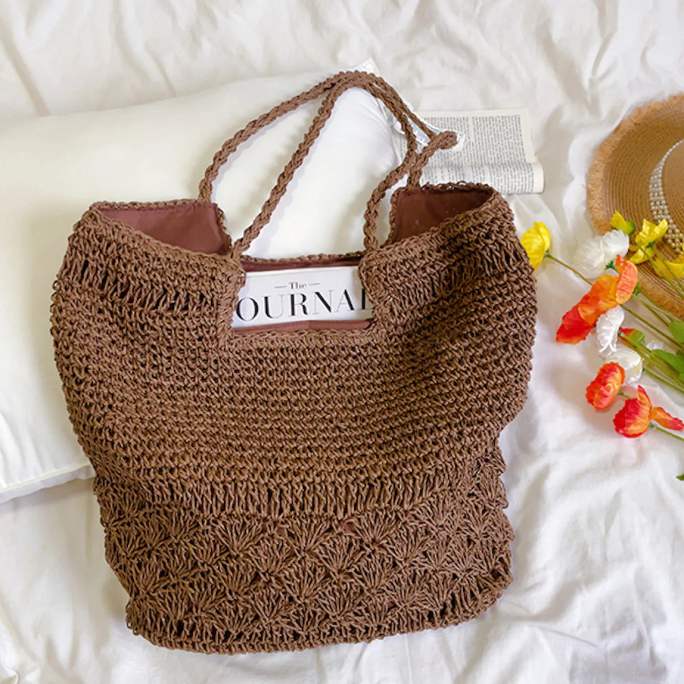 Elena Handbags Large Beach Straw Woven Tote