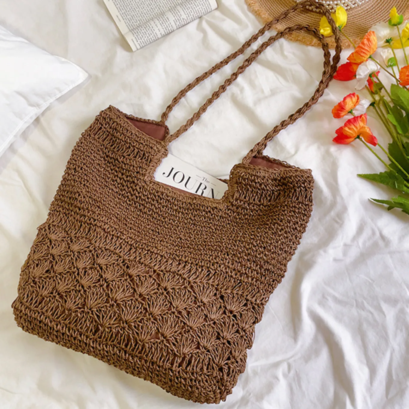 Elena Handbags Large Beach Straw Woven Tote