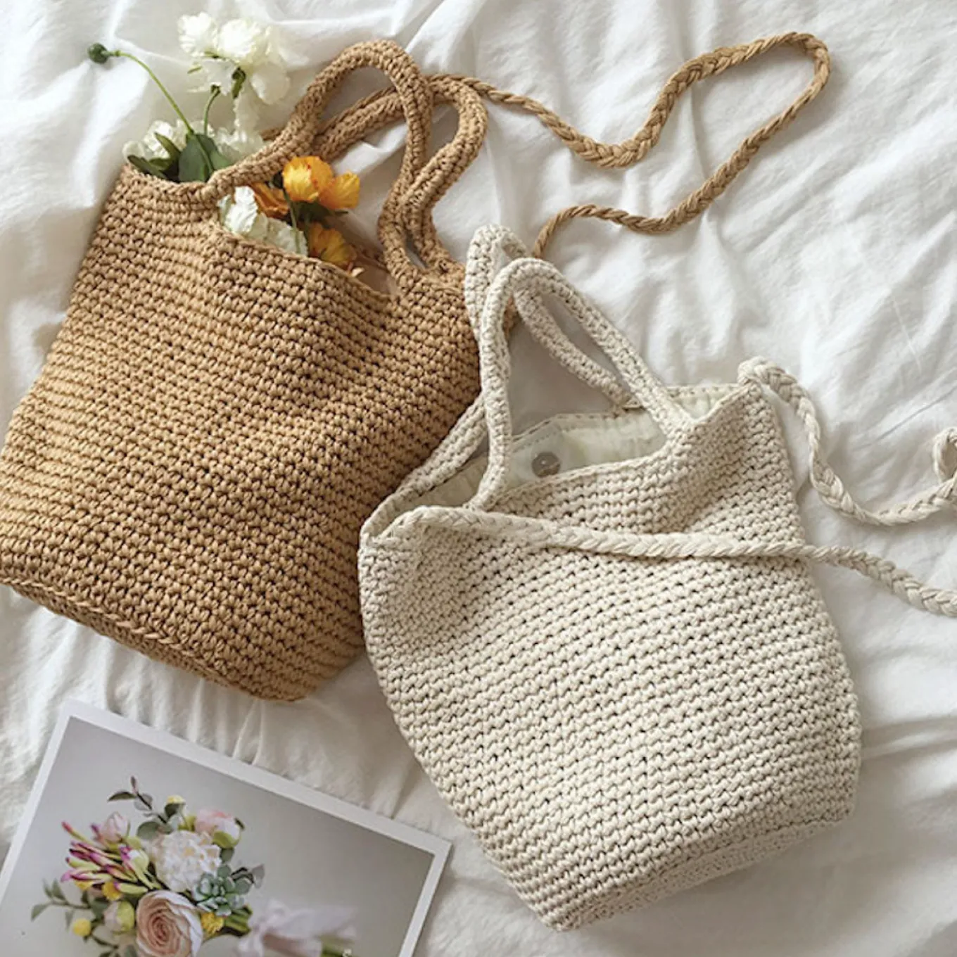 Elena Handbags Large Crochet Cotton Bucket Bag