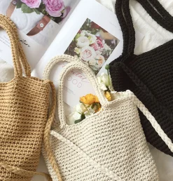 Elena Handbags Large Crochet Cotton Bucket Bag