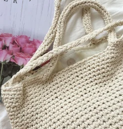 Elena Handbags Large Crochet Cotton Bucket Bag
