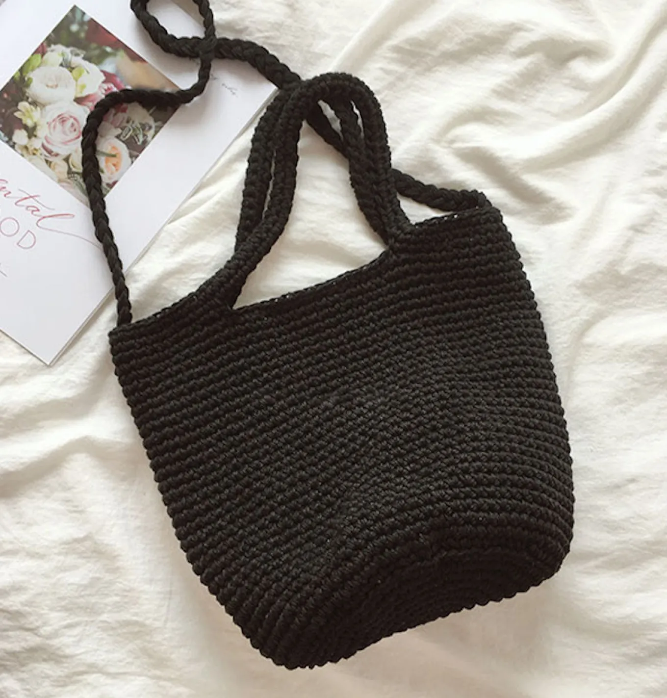Elena Handbags Large Crochet Cotton Bucket Bag