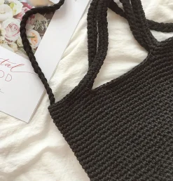 Elena Handbags Large Crochet Cotton Bucket Bag