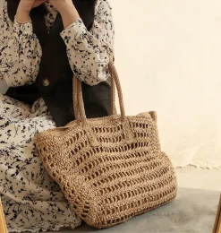 Elena Handbags Large Fashion Straw Woven Tote Bag