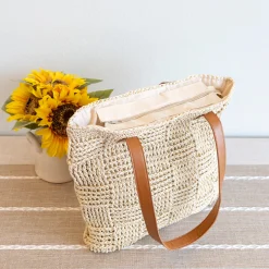 Elena Handbags Large Fashion Straw Tote Work Bag