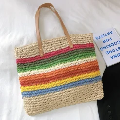 Elena Handbags Large Rainbow Straw Tote
