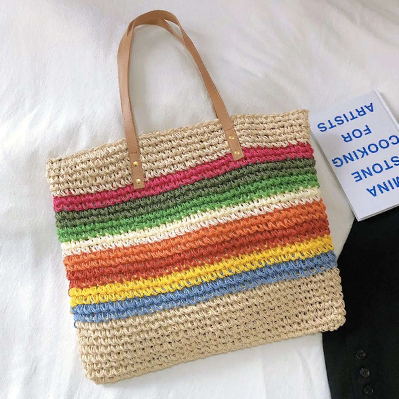 Elena Handbags Large Rainbow Straw Tote