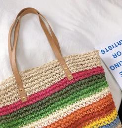 Elena Handbags Large Rainbow Straw Tote