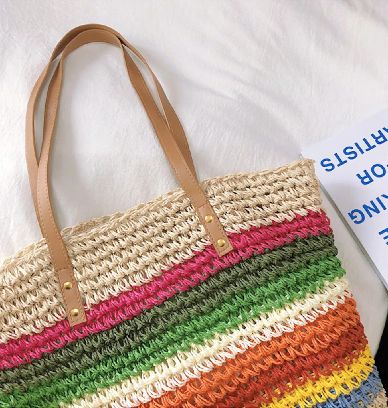 Elena Handbags Large Rainbow Straw Tote