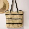 Elena Handbags Large Straw Striped Summer Tote