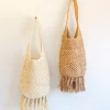Elena Handbags Large Straw Woven Shoulder Bag with Tassel