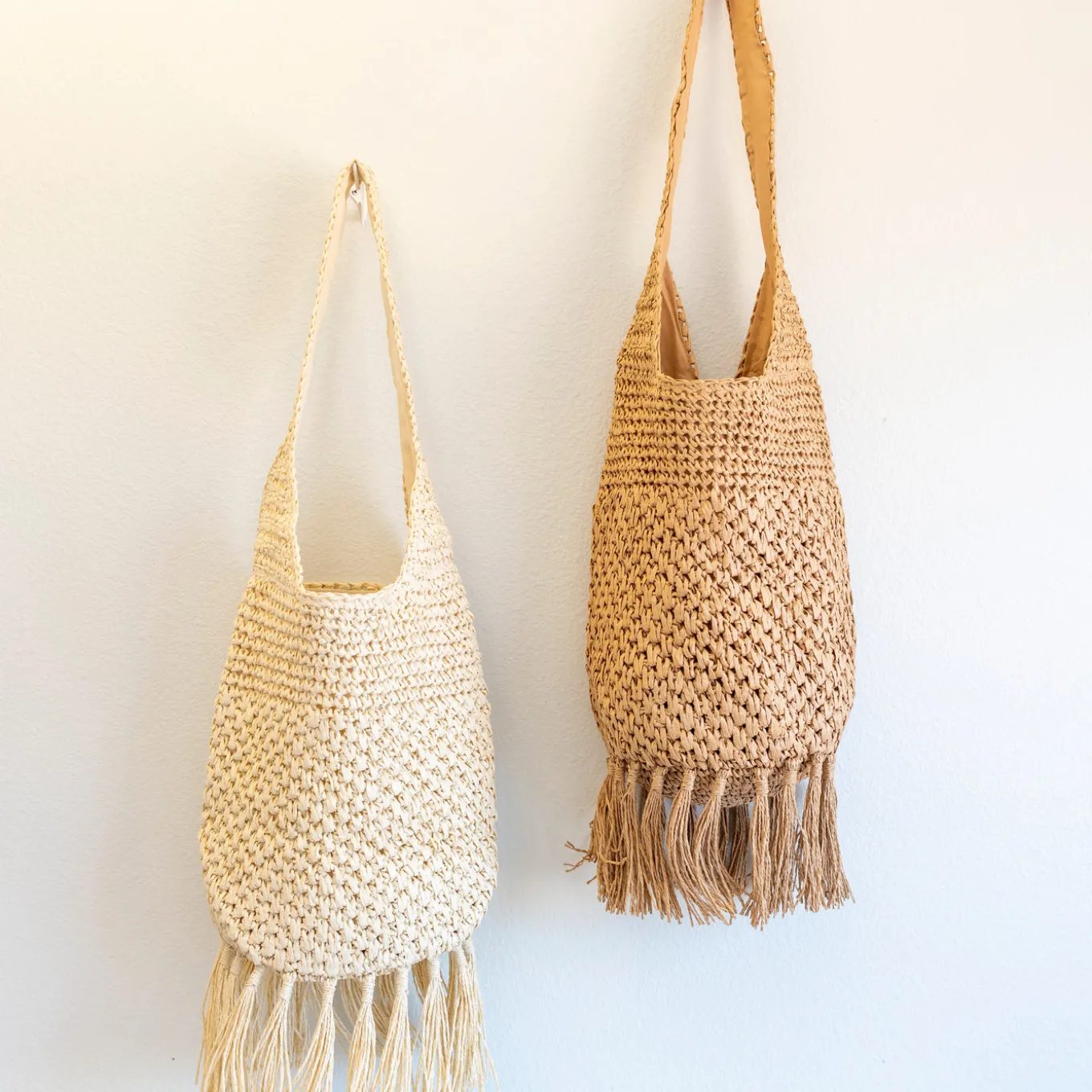 Elena Handbags Large Straw Woven Shoulder Bag with Tassel