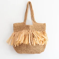 Elena Handbags Large Straw Tote Bag with Tassels